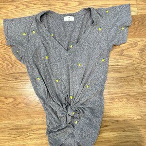 T.La Anthropologie Embroidered Lemons Flutter Sleeve Tee